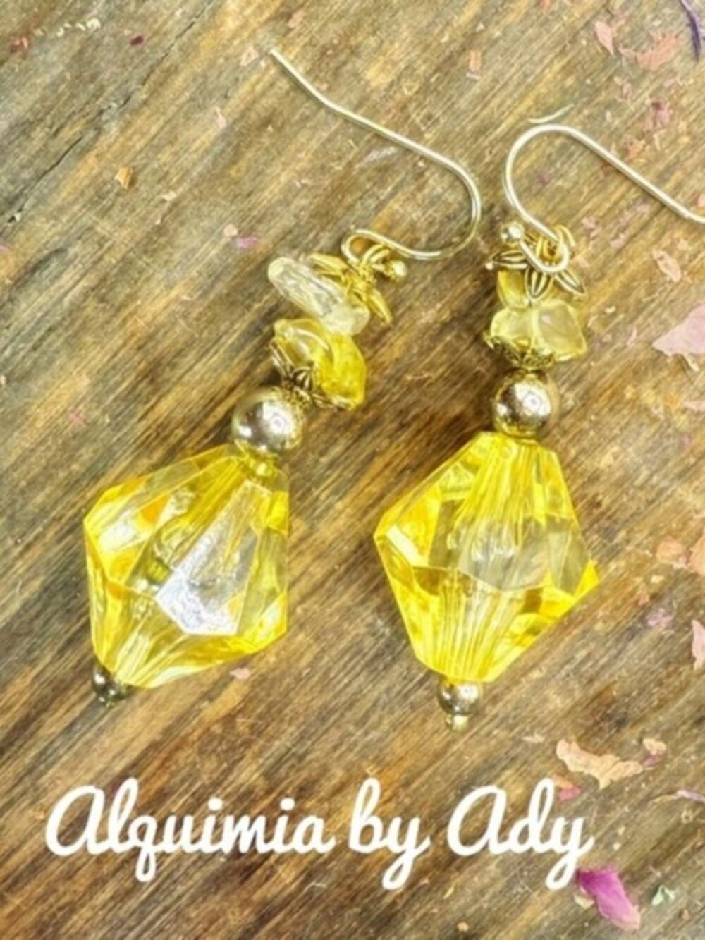 Citrine & Acrylic Dangle Earrings — Gold Accents, Sunny Boho Vibes